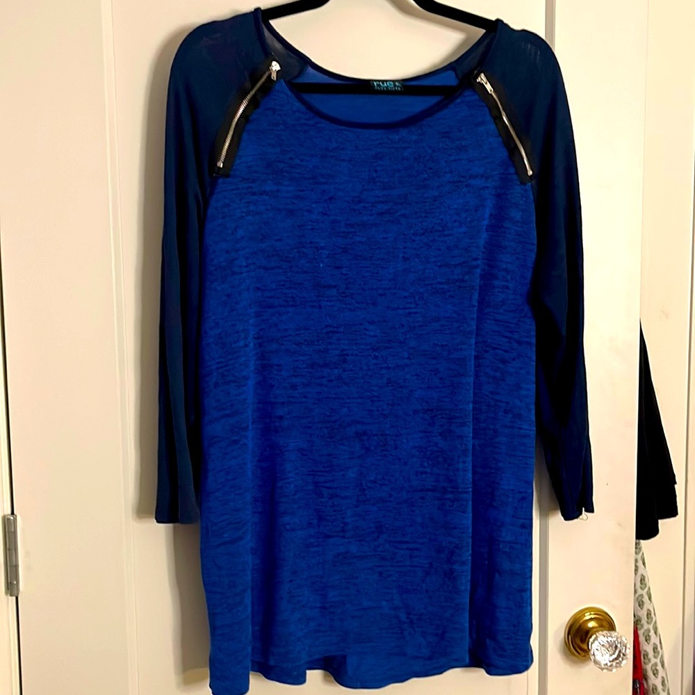 Blue Zippered Shoulder Tunic